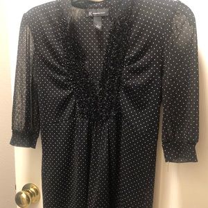 INC  V Neck Blouse, Black w/white Polka Dot